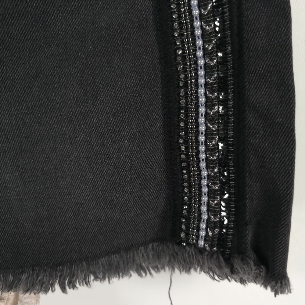NWT FREE PEOPLE Embellished Rhinestone Side Stripe Denim Mini Skirt Raw Hem Sz 6 - Picture 12 of 16